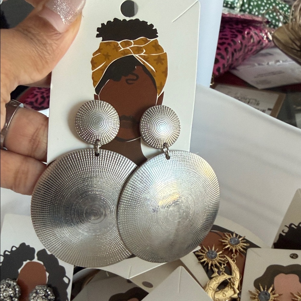 Silver Textured Disc Earrings - Picture 1 of 3